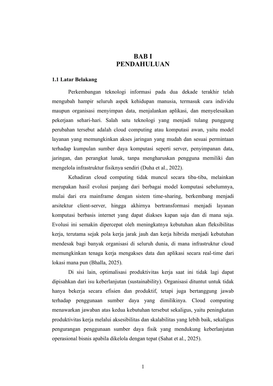 Contoh halaman Bab I Pendahuluan pada makalah