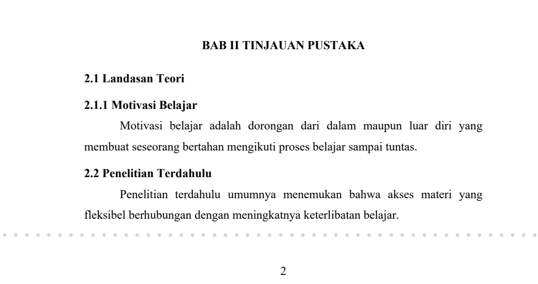 Contoh halaman isi dengan nomor halaman arab