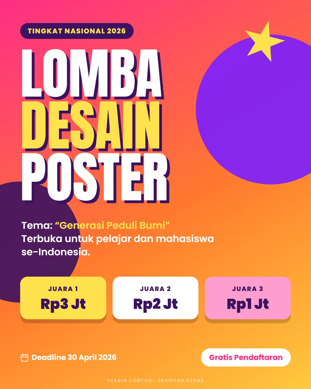 Contoh poster lomba desain poster, karya contoh dengan data fiktif