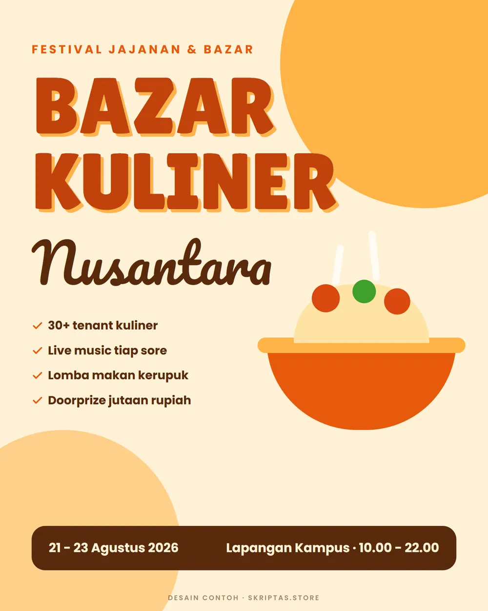 Contoh poster bazar kuliner, karya contoh dengan data fiktif