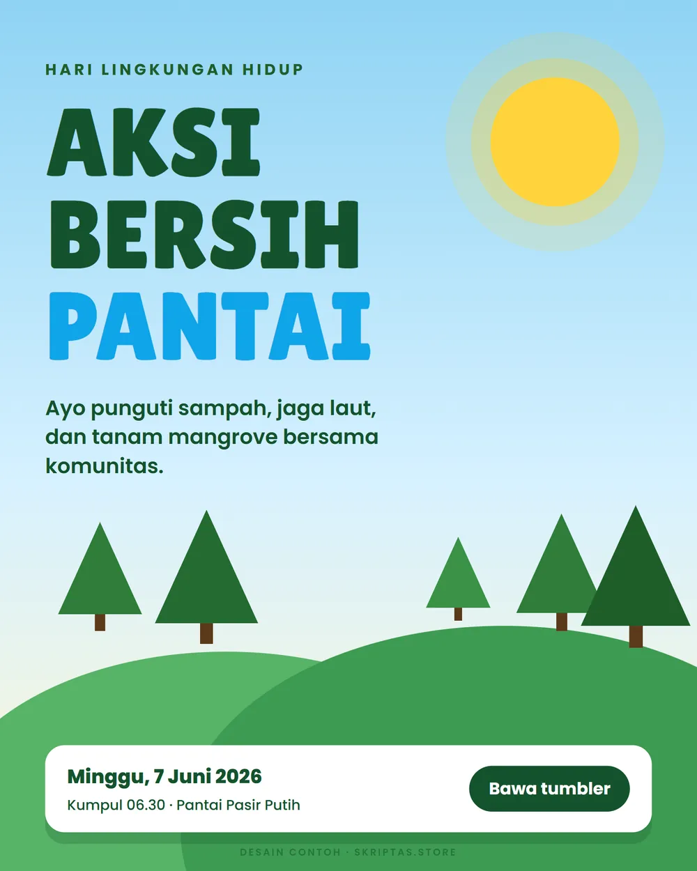 Contoh poster aksi bersih pantai, karya contoh dengan data fiktif