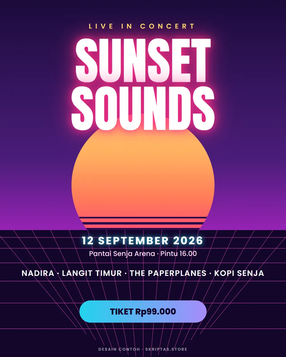 Contoh poster festival musik, karya contoh dengan data fiktif