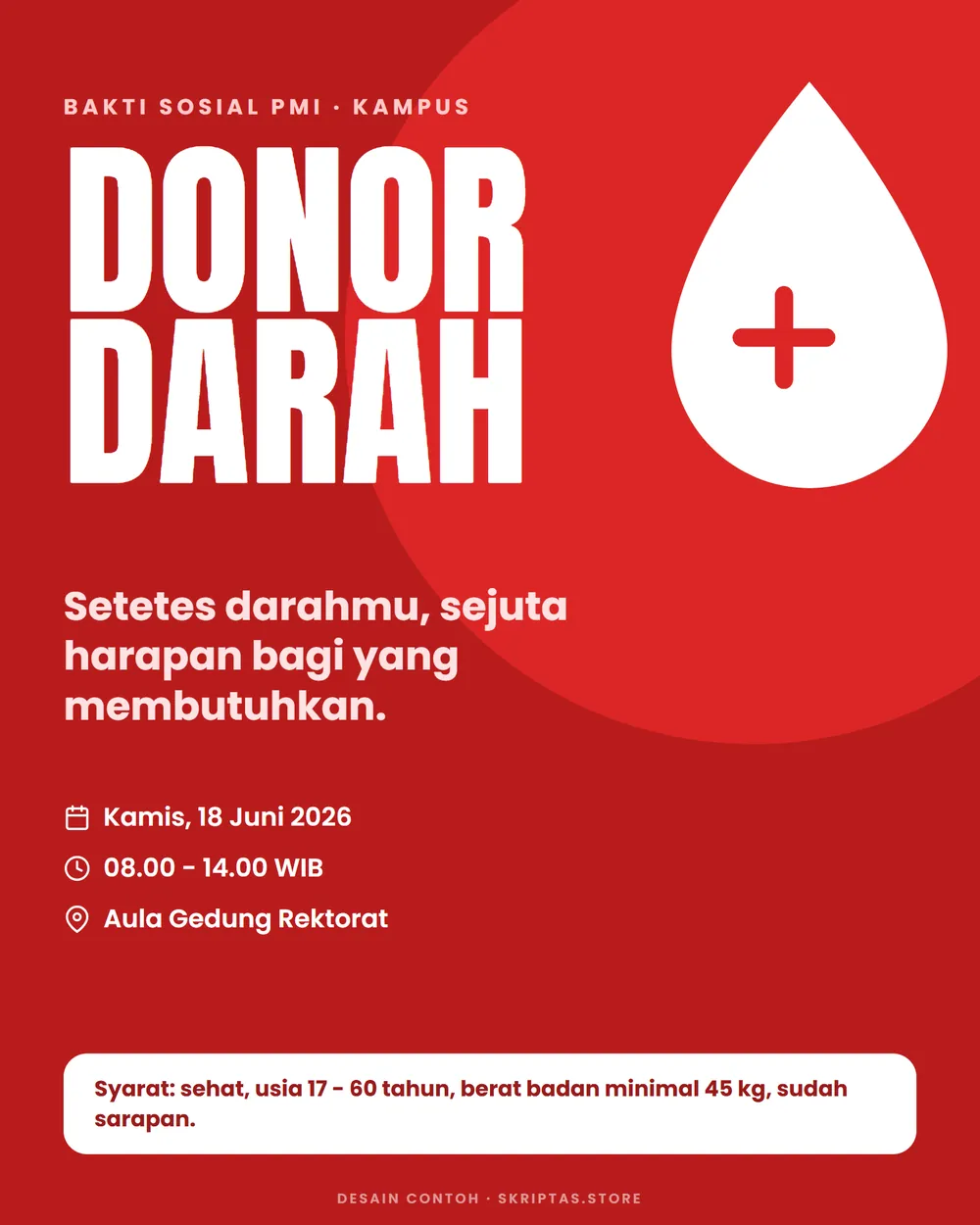 Contoh poster donor darah, karya contoh dengan data fiktif