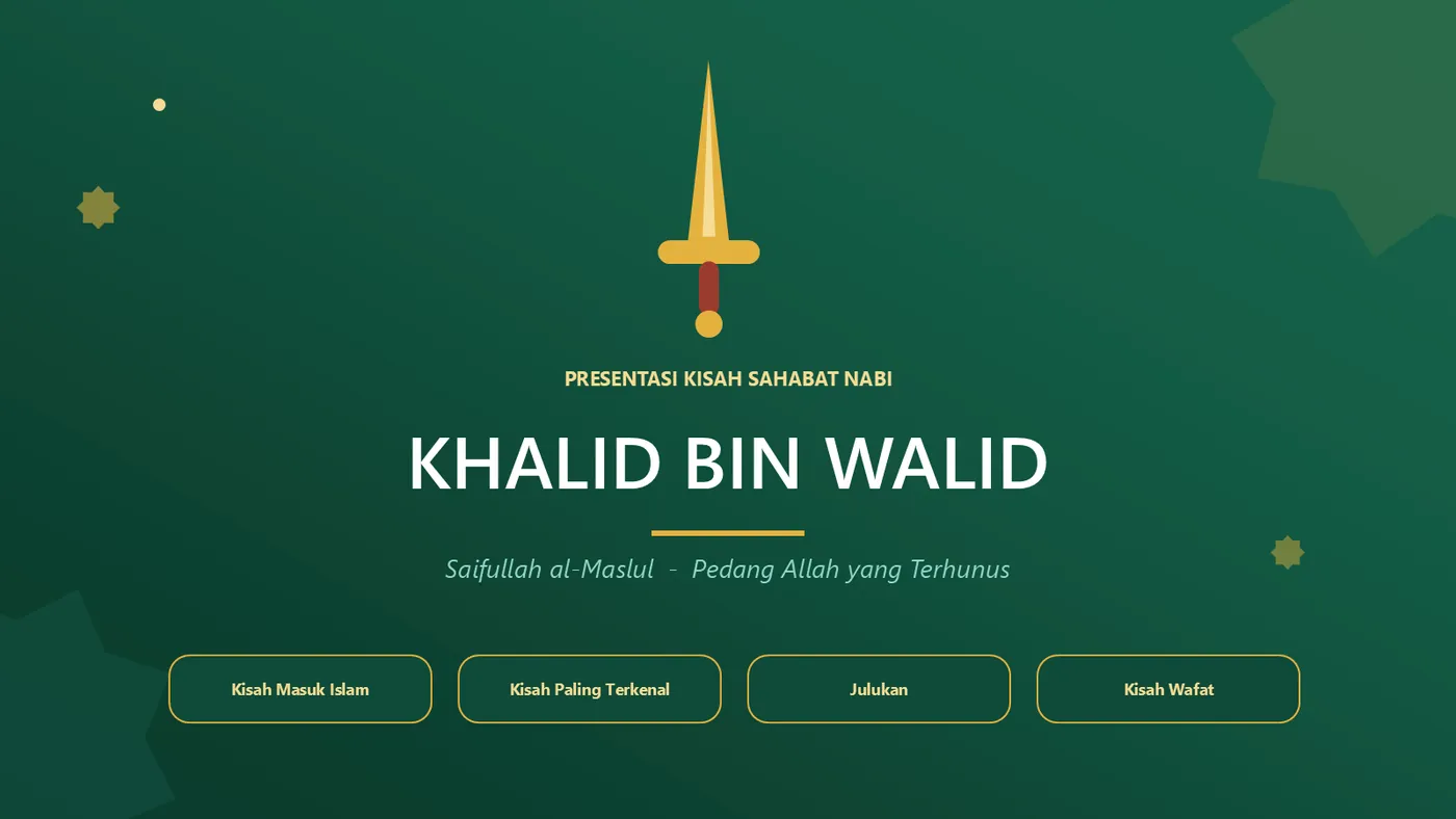 Contoh slide PPT bertema ilustrasi hijau dan emas: cover