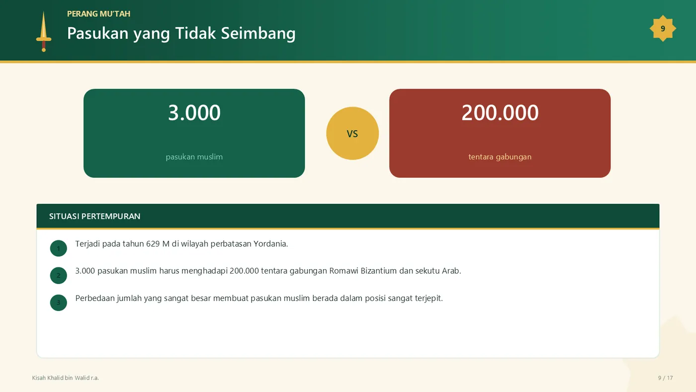 Contoh slide PPT bertema ilustrasi hijau dan emas: perbandingan data