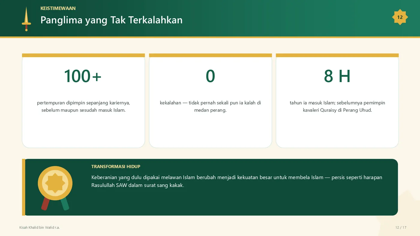 Contoh slide PPT bertema ilustrasi hijau dan emas: angka kunci