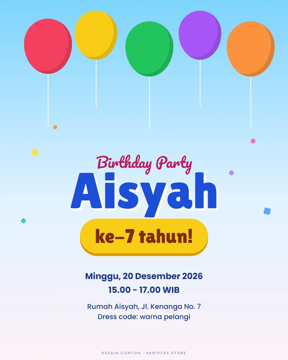 Contoh undangan ulang tahun anak (karya contoh dengan data fiktif)