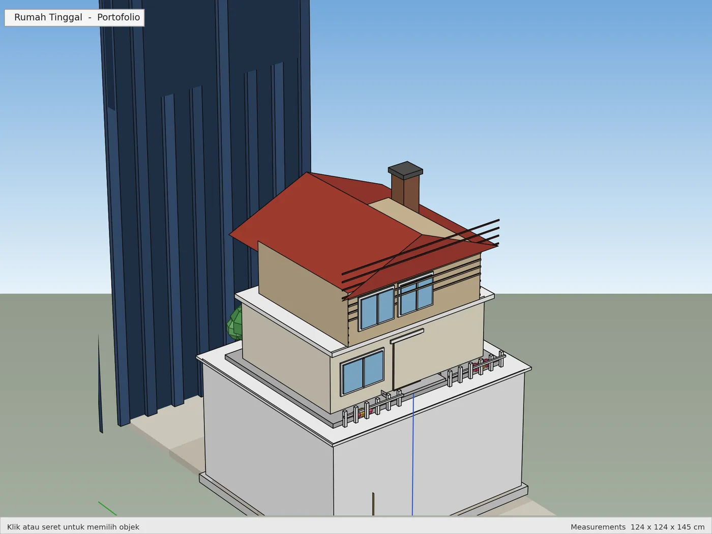 Render 3D SketchUp: Rumah Tinggal Sudut Kiri, karya skriptas.store