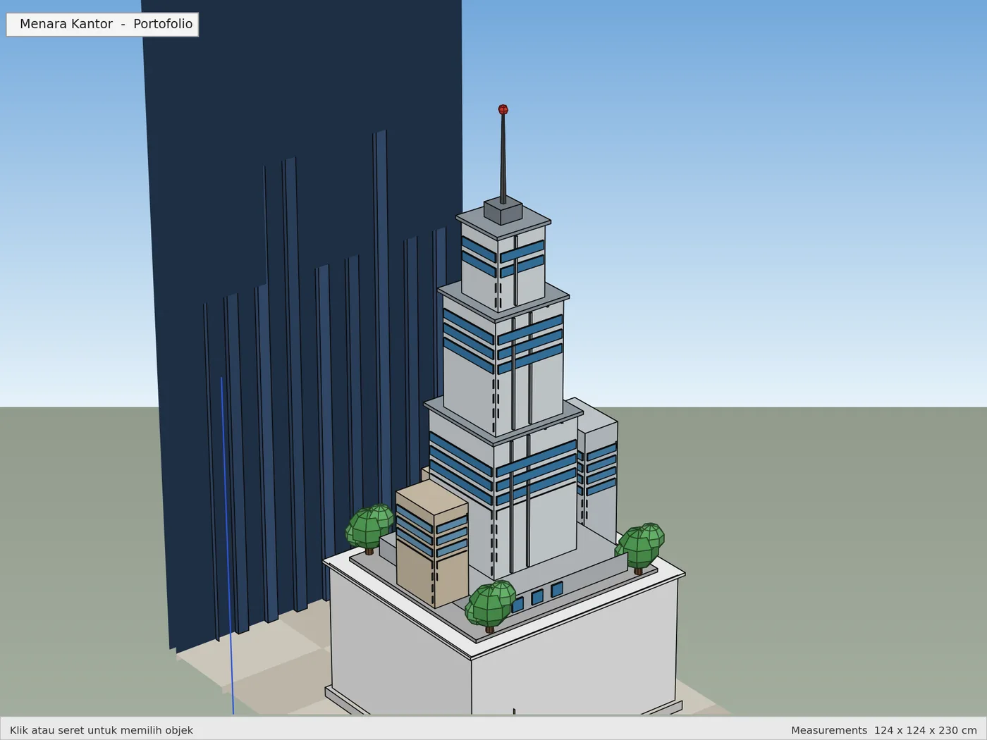 Render 3D SketchUp: Menara Kantor Sudut Kiri, karya skriptas.store