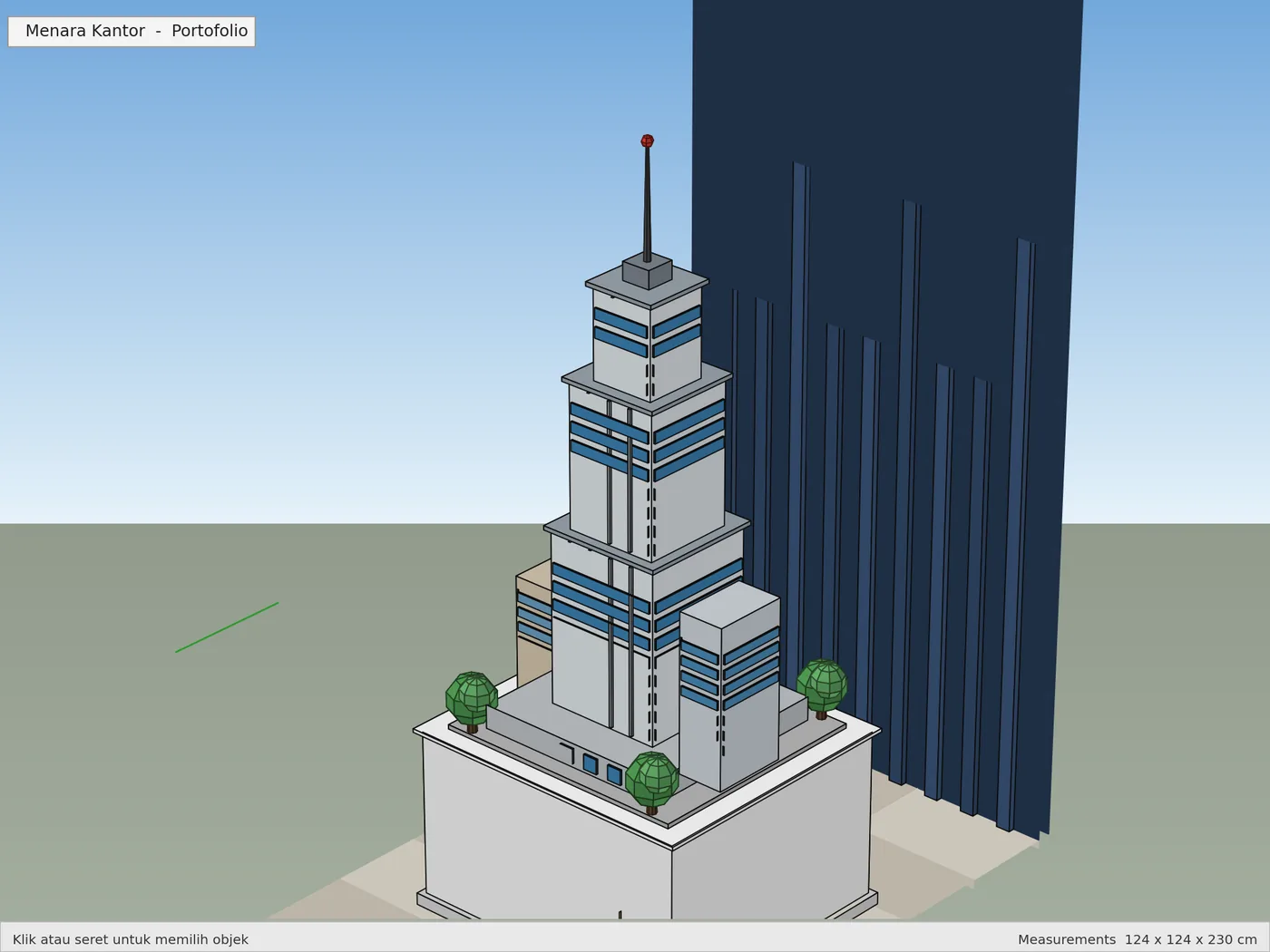 Render 3D SketchUp: Menara Kantor Sudut Kanan, karya skriptas.store