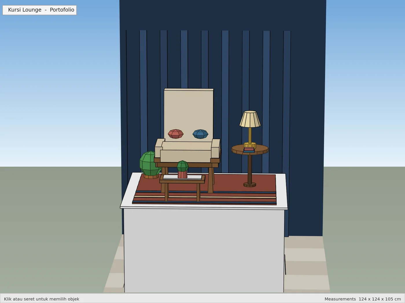 Render 3D SketchUp: Kursi Lounge Depan, karya skriptas.store