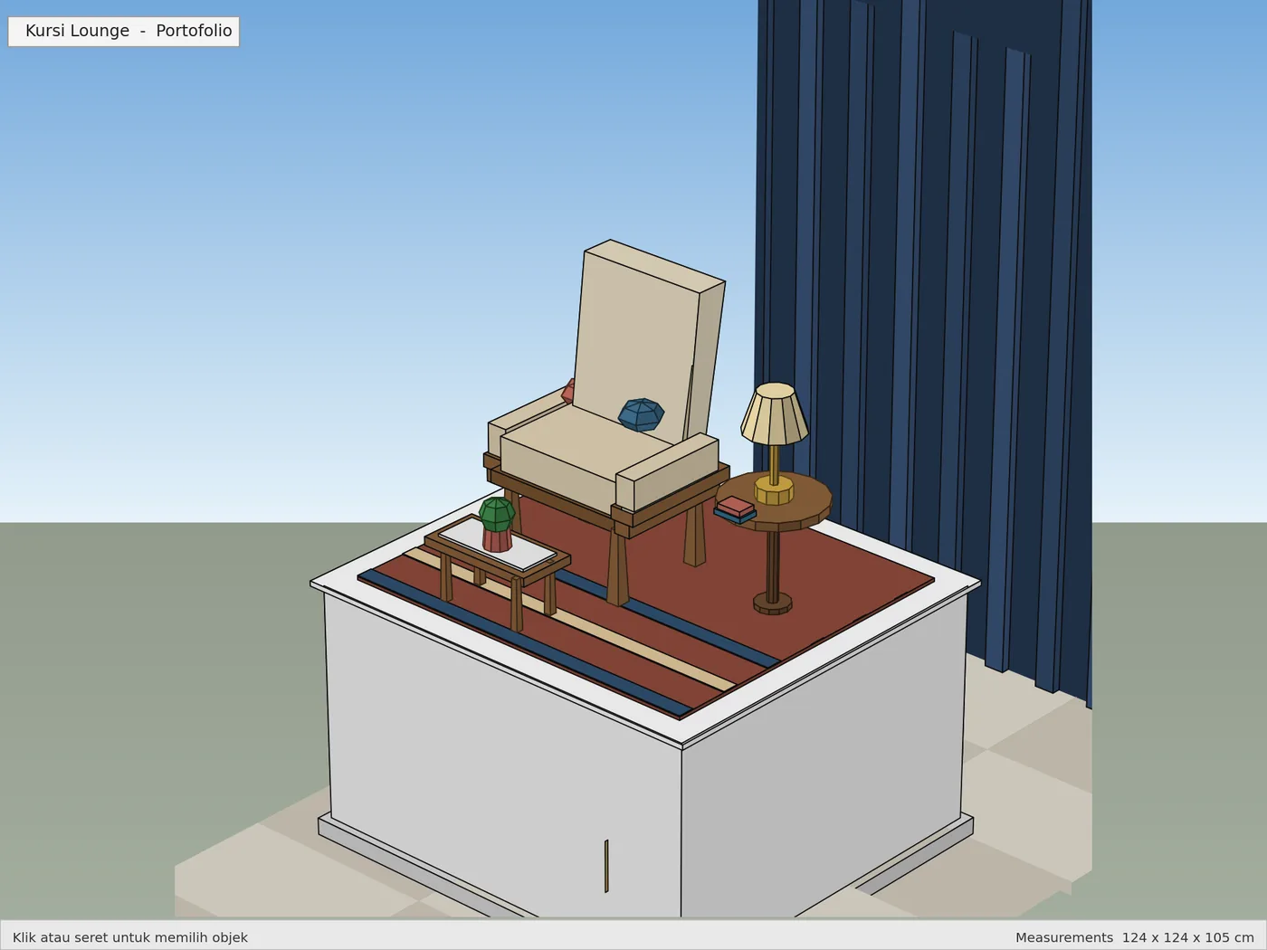 Render 3D SketchUp: Kursi Lounge Sudut Kanan, karya skriptas.store