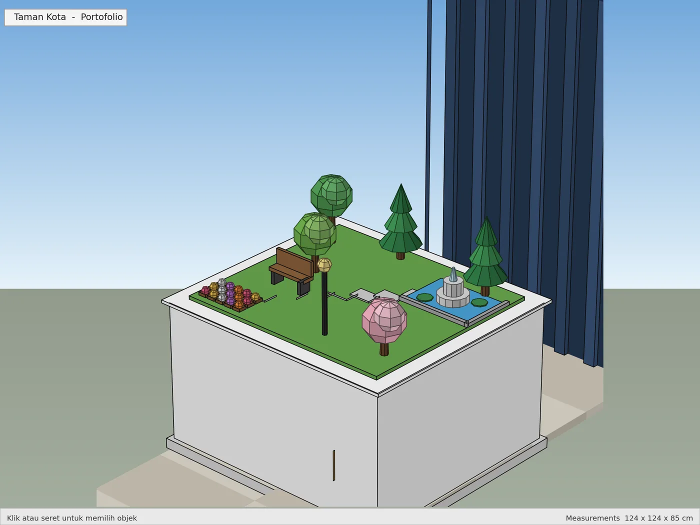 Render 3D SketchUp: Taman Kota Sudut Kanan, karya skriptas.store