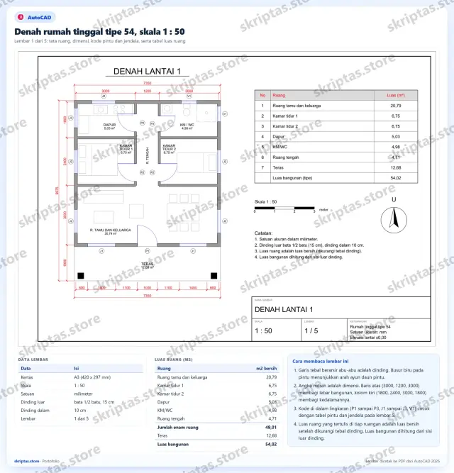 Contoh hasil pengerjaan AutoCAD di portofolio Skriptas