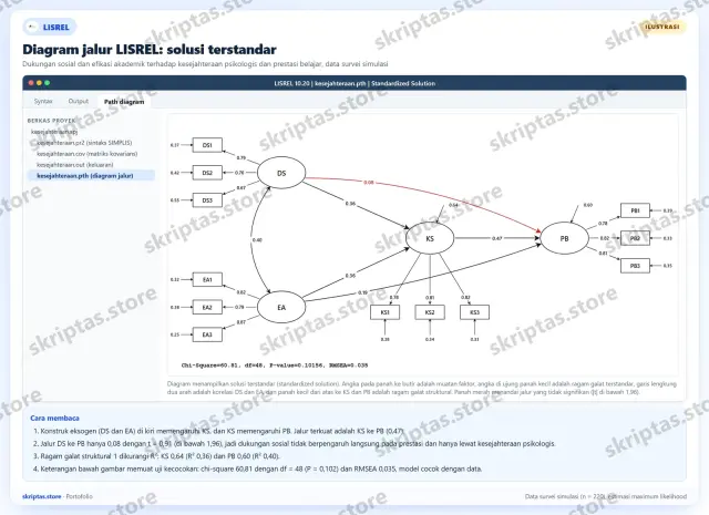 Contoh hasil pengerjaan LISREL di portofolio Skriptas
