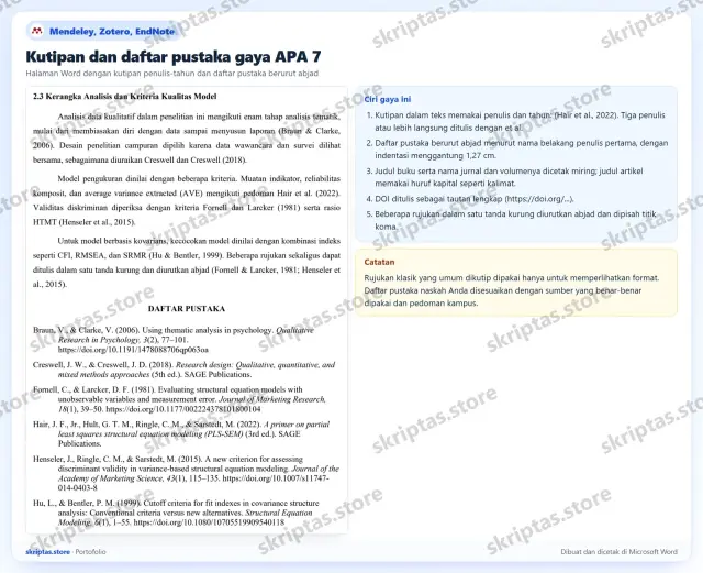 Contoh hasil pengerjaan Zotero di portofolio Skriptas