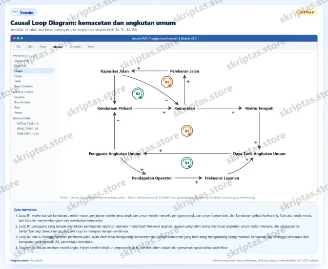 Contoh hasil pengerjaan Vensim di portofolio Skriptas